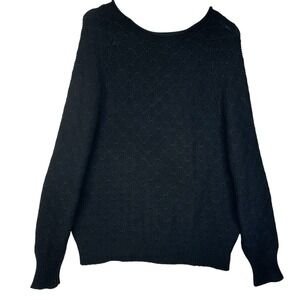 100% Cashmere Black‎ Textured Knit Sweater Women's Size 2 Made in USA Relaxed